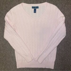 Karen Scott Soft Pink Cable Knit V-Neck Sweater